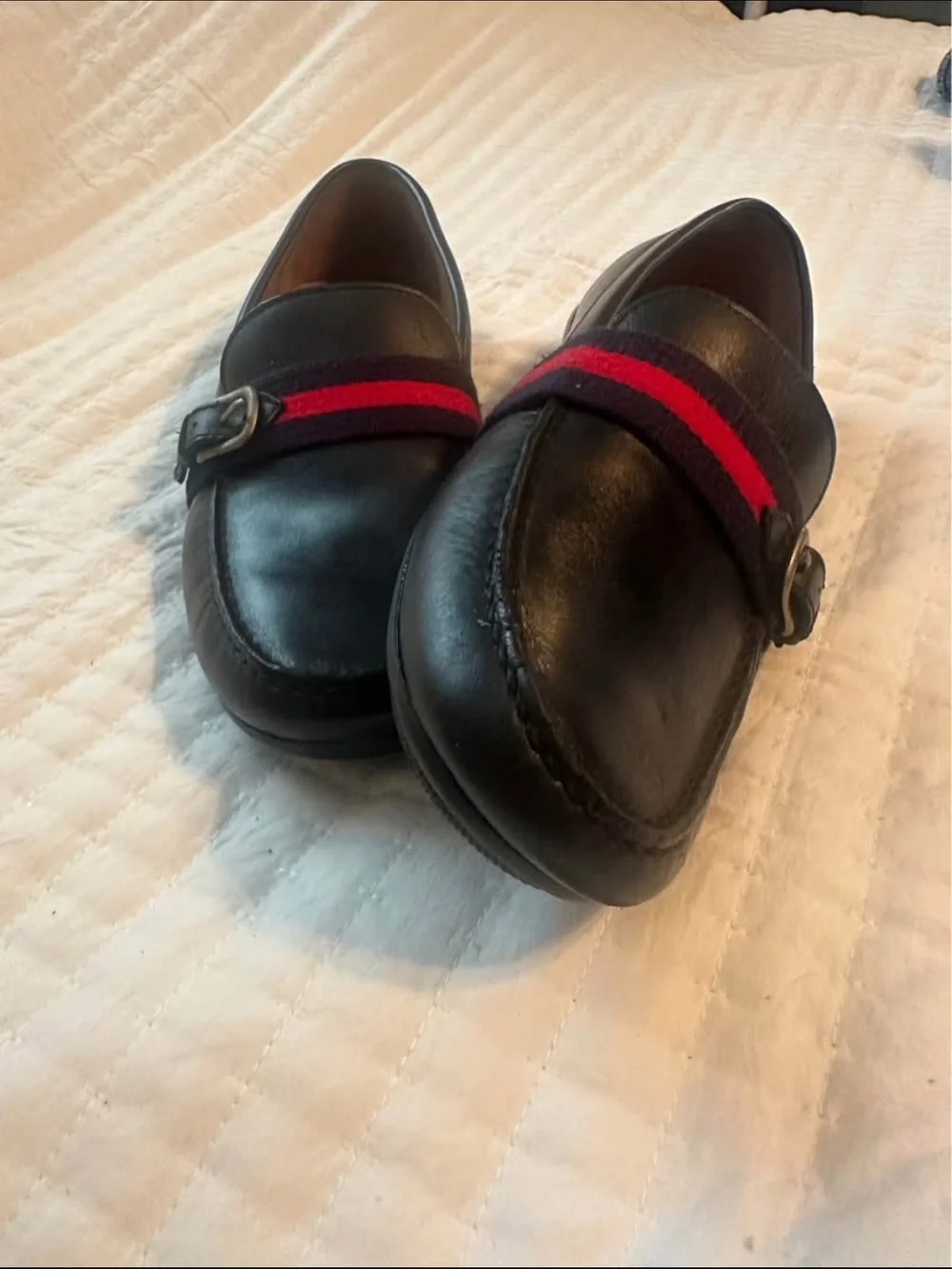 Polo by Ralph Lauren Black Leather Loafers with Red Accent